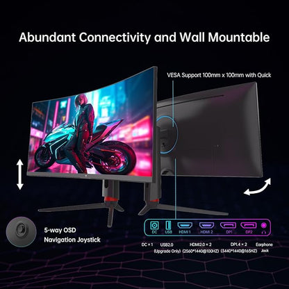 KTC 34'' Curved Ultrawide Gaming Monitor, 21:9, 3440x1440p 165Hz 1ms, 1500R Curved Monitor, Freesync G-sync, Picture by Picture,PIP, Height/Tilt/Swivel/Pivot