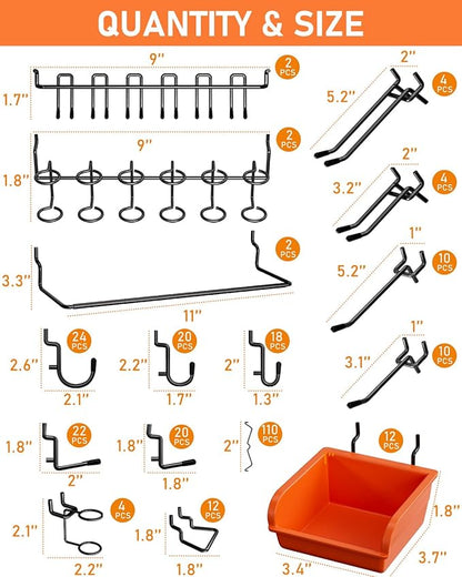 INCLY 276PCS Extra Thick 1/4" Pegboard Accessories Organizer Kit, Heavy Duty Black Pegboard Hooks with Bins & Paper Towel Holder, Peg Board Hook Assortment for Garage Wall Attachments Hanging Tools