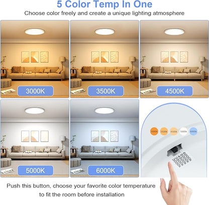 hunhun 6 Pack 16 Inch Dimmable LED Flush Mount Ceiling Light 4800LM Round Light Fixture 5 Color Temperature Selectable Large Flat Ceiling Lamp for Living Dining Room White ETL Listed
