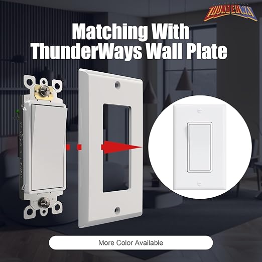 ThunderWay Single Pole Decorator Wall Light Switch with Wall Plate, 15A 120V/277V, On/Off Paddle Switch, Residential Grade - UL Listed, White (30)