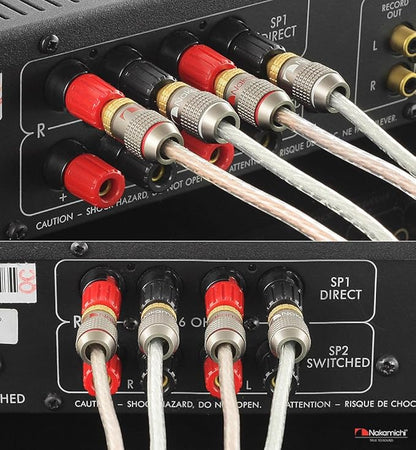 Nakamichi FanLock Excel Series 24k Gold Plated Banana Plugs 10 AWG - 18 AWG Gauge Size 4mm for Speakers Amplifier Hi-Fi Stereo Home Theatre Radio Audio Wire Cable Quick Connector, 8 Pcs (4-Pairs)