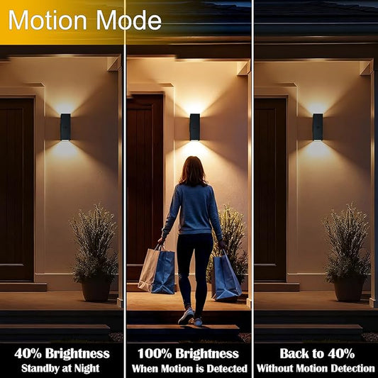 WISELUME 2 Pack Motion Sensor Outdoor Wall Lights, Dusk to Dawn Up & Down Sconces with E26 Dimmable LED Bulbs, Black Aluminum Porch, Patio, Garage,Front Door Lighting Fixtures, ETL Listed