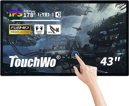 TouchWo 43 inch Interactive Touchscreen Monitor, Smart Board with 16:9 Display 1080P, Win-10 Electronic Whiteboard Touchscreen PC for Office and Classroom, Core i3 RAM 4G & ROM 128G