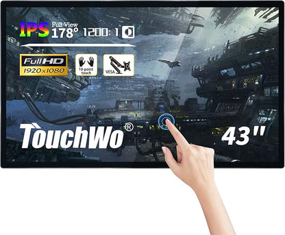 TouchWo 43 inch Interactive Touchscreen Monitor, Smart Board with 16:9 Display 1080P, Win-10 Electronic Whiteboard Touchscreen PC for Office and Classroom, Core i5 RAM 4G & ROM 128G