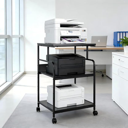 GCCSJ Large Printer Stand，3 Tier Printer Cart with Adjustable Storage Shelf，23.6 x18.9 x 29.5 inches Printer Stand for Home Office, Stands for Heat Press Scanner Fax, Industrial Style, Black