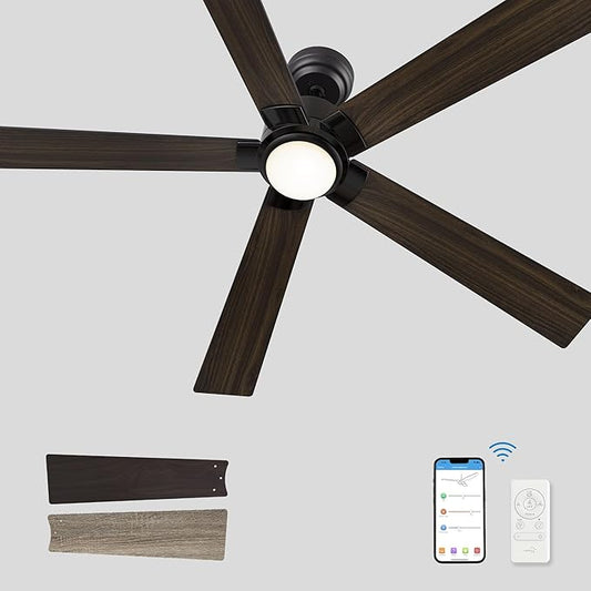 SMAAIR Smart Ceiling Fans with Lights and Remote, 60 Inch Low Profile Ceiling Fan with Dimmable LED Light, 10-Speed Reversible DC Motor Compatible with Alexa/Google Assistant/Siri (Walnut/Light Wood)