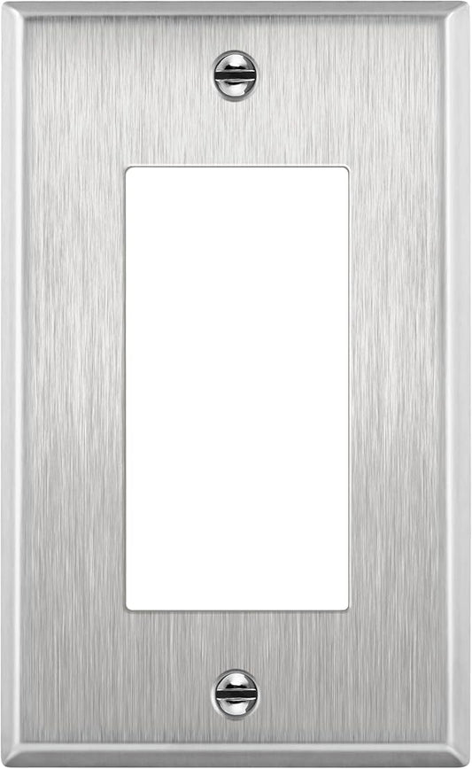 ENERLITES Decorator Switch or Receptacle Outlet Metal Wall Plate, Corrosion Resistant, Size 1-Gang 4.50" x 2.76", UL Listed, 7731, 430 Stainless Steel, Silver