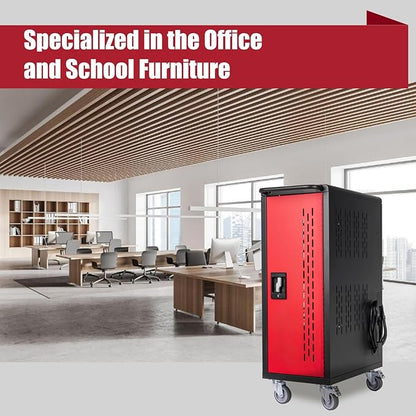 VOOTOLOVER 16 Bay Mobile School Charging Cart Station, Black Cart for Chromebook/Tablet/Laptop, with Power Strip, Lockable Doors, 2 Locking Casters & Ventilated Panels, 20" W×12.23" D×34.06" H
