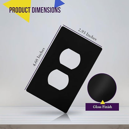 ENERLITES Screwless Duplex Wall Plate, Child Safe Receptacle Outlet Cover, Standard Size, 1-Gang 4.68" x 2.93", Unbreakable Polycarbonate Thermoplastic, UL Listed, SI8821-BK, Glossy, Black