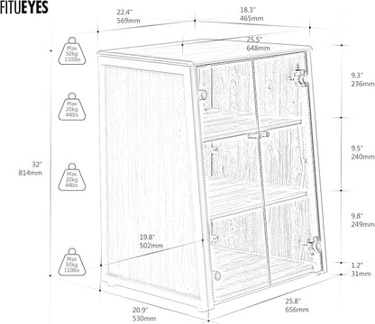 FITUEYES Design 4-Tier Media Stand with Brown Glass Doors Audio Rack with Adjustable Shelves Stereo Cabinet Protection Equipment for Vinyl Record Player Stereo Receivers Audio Gear, Eiffel Series