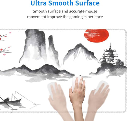 Japan Traditional Painting Extended Big Mouse Pad Large,XL Gaming Mouse Pad Desk Pad,31.5x11.8inch Long Computer Keyboard Mouse Mat Mousepad with 3mm Non-Slip Base for Home Office Work-Boating Sunset
