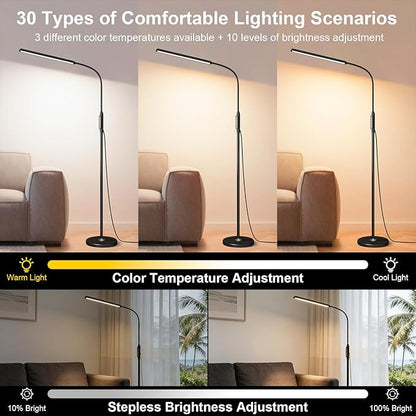 dujunlinghang Bright LED Eye-Protecting Reading Floor Lamps Touch and Remote Dimming 3000-6000k, Tattoo Craft Drawing Makeup Adjustable Gooseneck Standing Light,Living Room Chair Sofa Bedroom Office
