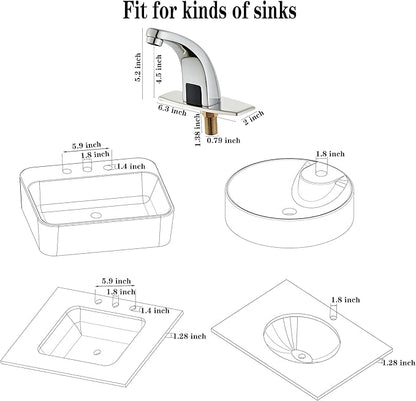 Halo Sanitary Updated H59 Brass Touchless Sensor Faucet for Office, Factory & Commercial with Deck Plate, Chrome Auto Bathroom Sink
