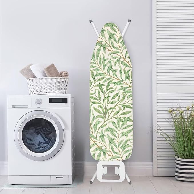 ZCFYGDX Ironing Board Cover Decor 17x49 Inch, Iron Board Cover with Nose Pocket, Nylon Buckle Fastening Stain Resistant Scorch Resistant,Protection Covers with Elastic Edge Fresh Green Leaf Print