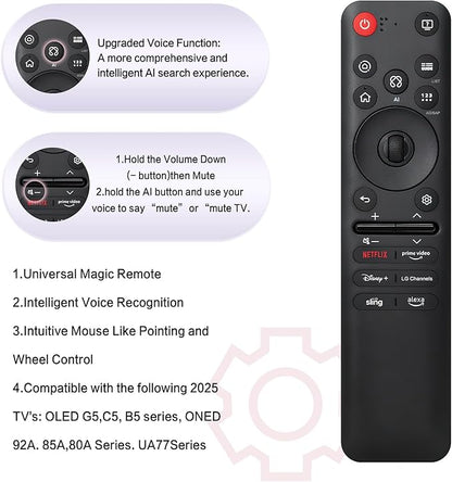 Replacement for LG MR25GA Magic Remote AKB76046602, Voice Control & Pointer Remote Compatible with LG TVs 2025 OLED G5/C5/B5 QNED 92A/85A/80A UA77 Series & Older Models MR25GA/24GA/23GA/22GA/21GA/20GA