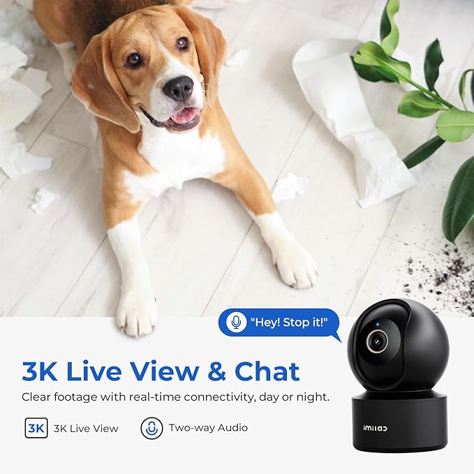IMILAB C22 3K Security Indoor Camera - 360° View Home Camera with Color Night Vision for Baby/Pet Monitor, Plug-in 2.4Ghz WiFi 6 Inside Cam, 2-Way Audio, AI Detection, Local/Cloud Storage(White)