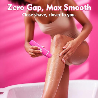 Bikini Trimmer for Women - IPX7 Waterproof Pubic Hair Remover for Shower & Travel, 3-in-1 Bikini Trimmer with Body/Round/Curved Heads, Hypoallergenic Foil & Ceramic Blades, Self-Care Gifts for Her