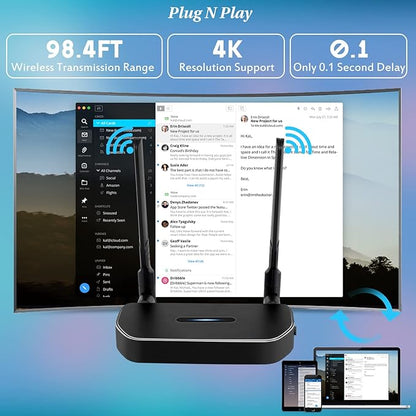 Wireless Hdmi Transmitter and Receiver 4k. One Receiver and Four Transmitter,Switch at Will,165FT/50M VGA Dual Screen Casting Video Audio from PC/Laptop/Netfix/TikTok to Monitor,Projector Equipment