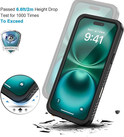 Lanhiem for iPhone 16 Pro Case, IP68 Waterproof Dustproof Shockproof 16 Pro Cases with Built-in Screen Protector, Protective Heavy Duty Rugged Phone Cover for iPhone 16 Pro - 6.3 inch (Black/Clear)