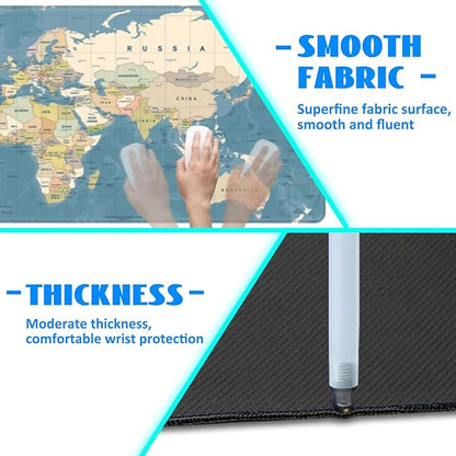 Desk Mat, Blue Vintage World Map Extended Gaming Mouse Pad Large, 31.5"x11.8" Big Mouse Pad with Non-Slip Base and Stitched Edge, Long Computer Keyboard Mouse Mat for Home Office Work