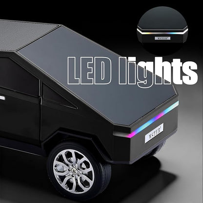 Futuristic Pickup Truck Bluetooth Speaker with LED Display Screen – Practical Gift Choice for Car Model Fans & Audio Users, TWS Stereo, FM Radio, USB/TF Playback, Front LED Headlights, Mic(Black)