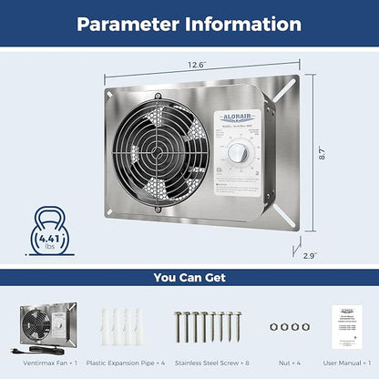 ALORAIR 300CFM Crawlspace Ventilation Fan with Humidistat, IP55 Rated Basement Stainless Steel Exhaust Fan, Built-In Isolation Net 6.7 Inch Foundation Vent Fan for Crawl Space, Garage, Attic,Grow Tent