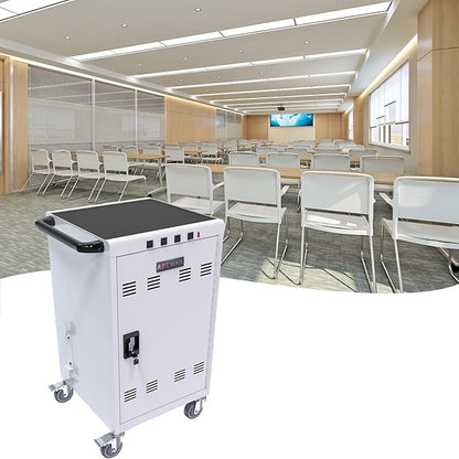 OFLILAK 36-Device Mobile Charging Cart with Charging Power Strip and Front and Rear Access Locks, Cable Management, Up to 17"", Safe Charging Cabinet for Ipads, Chromebooks, Tablets, Laptops White