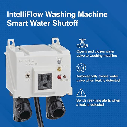 Watts A2C-SC Series Intelliflow 1/2" Washing Machine Smart Water Shutoff Valve with Leak Sensor, Inlet Adapters, Without Wall Box, Automated Flood Detection with Real-Time Text and E-Mail Alerts