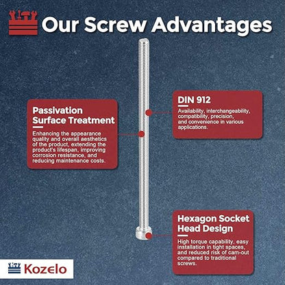 Kozelo 4pcs Socket Head Cap Screws - [M5-0.8 x 135mm] 304 Stainless Steel Allen Socket Drive for Electrical Motor 3D Printing Fan Engine Replacement Use, Silver