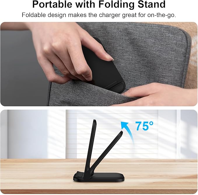 Wireless Fast Charger Stand Foldable Samsung Wireless Charger Fast Charging Station Android Phone Charger Stand for Samsung Galaxy S25 Edge S25 Ultra S25 S24 S23 S22 S21,iPhone 16e 16 Pro Max 15 14 13