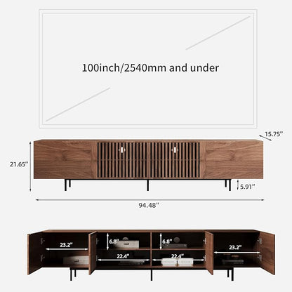 NessCarsti Mid-Century Modern TV Stand & Expandable Coffee Table Set, Walnut Finish, Stylish Storage Combo for Living Room or Bedroom (94.48“TV Stand+Coffee Table)