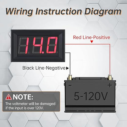 DiGiYes 5 Pack DC 5-120V Digital Mini Voltmeter 2 Wire 0.56 inch LED Display Panel Voltage Meter for Car Motorcycle Battery Monitor (Red)