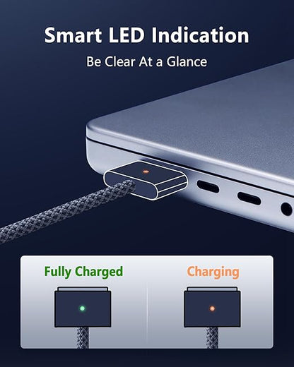 ZeitNah Upgraded USB-C to Magnetic Charging Cable for MacBook Pro/Air (2021-2025), 140W Fast Charging, 6.6ft Braided Replacement Power Cord for MacBook Charger, Midnight