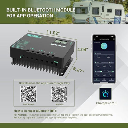 HQST 60 Amp MPPT Solar Charge Controller 12V/24V/36V/48V Negative Grounded Controller with Built-in Bluetooth and Lithium Battery Low Temperature Protection Function, Support Two Units in Parallel