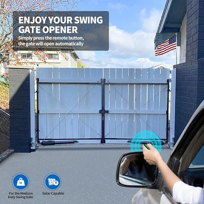 TOPENS PW502 Automatic Gate Opener for Medium Duty Dual Swing Gates Up to 16ft per Arm, Dual Swing Gate Operator AC Powered with Remote Control Kit Gate Motor Solar Compatible
