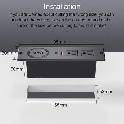 Recessed Power Strip with 15W Wireless Charger, Haiaoyyds Flush Mount Power Strip with 2 Outlets, 2 USB, and 6.56FT Flat Plug Cable, Furniture Recessed Outlet for Drawer, End Table, Sofa, Cabinet