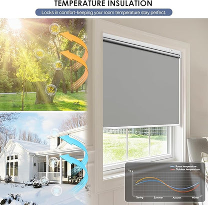 Motorized Roller Blinds with Remote Control & Solar Panel - 100% Blackout Smart Blinds, Automatic, Cordless, Electric Shades - Compatible with Alexa - Grey, 36" W x 72" H