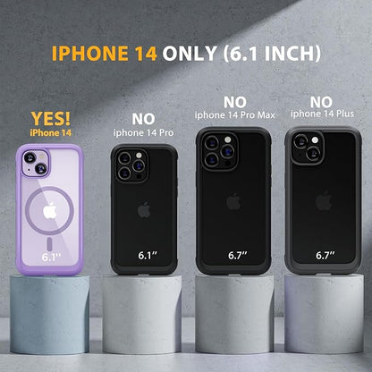Miracase Magnetic for iPhone 14 Case 6.1", [Built-in Tempered Glass Screen Protector + Lens Protector] [Compatible with MagSafe] Full-Body Protective Bumper 14 Phone Cover, Purple