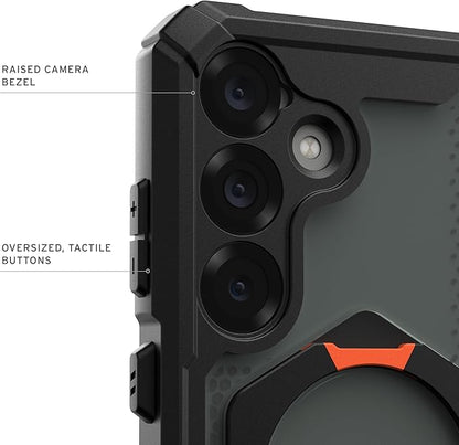 URBAN ARMOR GEAR UAG for Samsung Galaxy S25 Case 6.2" with Kickstand Plasma XTE - Compatible with Magnetic Charging Transparent Rugged Military Drop Tested Protective Cover, Black/Orange