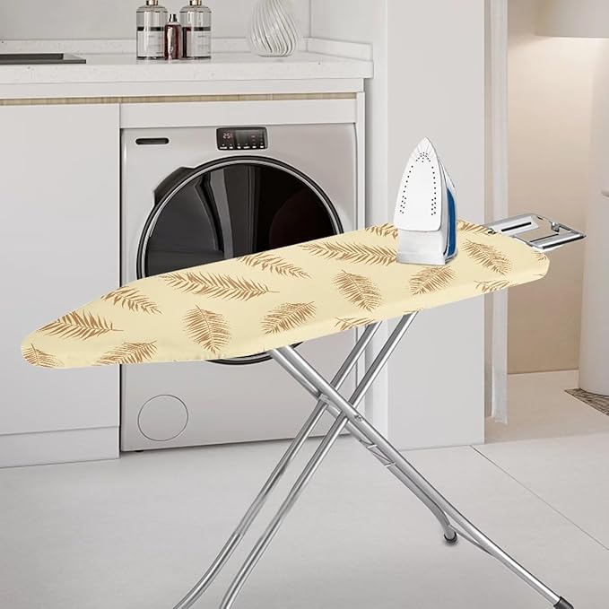 ZCFYGDX Ironing Board Covers,Elastic Edge 3 Bottom Nylon Buckle Straps, Stain Resistant & Resistant Scorch, Easy to Installation Fasteners Minimalist Palm Leaf Print Decor Size-M 15 x 48