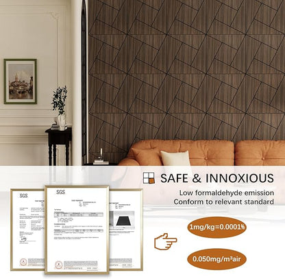 ARMURO 4 Packs Acoustic Wall Panels - Self-Adhesive 3D Wood Slat Wall Panel- Peel and Stick Sound Absorbing Panels for Noise Reducing - Feature Wall Decor for Home & Office