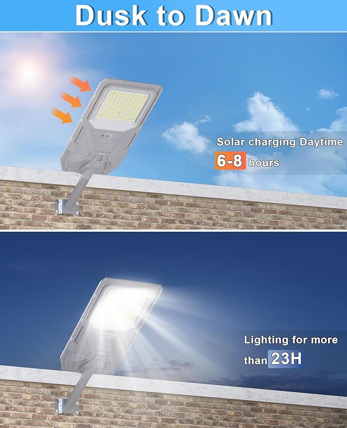 JAYNLT X-8500W Solar Street Lights,6500K Commercial Parking Lot Light Dusk to Dawn Dusk to Dawn,IP68 Waterproof Flood Security Street Lights Motion Sensor for Yard,Street
