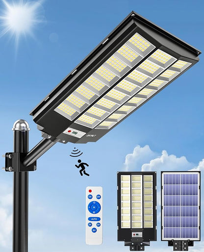 JAYNLT Y-8600W Solar Street Lights Outdoor, 6500K Commercial Parking Lot Light, Dusk to Dawn Solar Security Flood Lights Motion Sensor for Basketball Court, Road, Yard