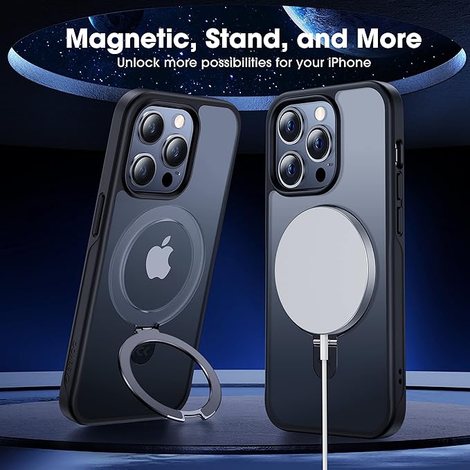 CASEKOO Designed for iPhone 14 Pro Max Case with Magnetic Invisible Stand [Military Drop Protection] [Compatible with MagSafe] Shockproof Slim Matte Translucent Promax Case 6.7 Inch, Black