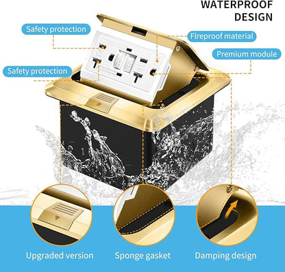 Vagueior Pop-Up Floor Box Kit, 20A Tamper-Weather Resistant Receptacle GFCI Outlet, Corrosive Resistant Hardware, ETL Certified,Gold(1 Pack)