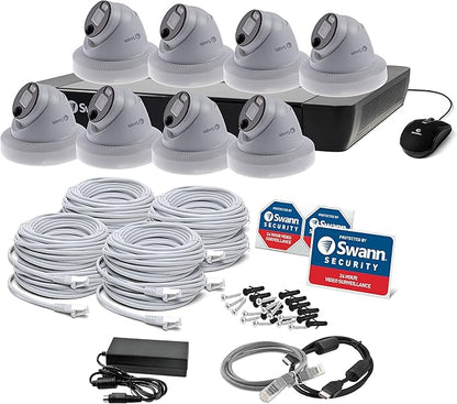 Swann 4K UHD Home Security Camera System, 16Ch NVR with 2TB HDD, 8 Indoor Outdoor Dome IP Cameras, PoE Wired, Video Analytics, 2-Way Audio, Sirens, Color Night Vision, True Detect, 24/7,1689808D