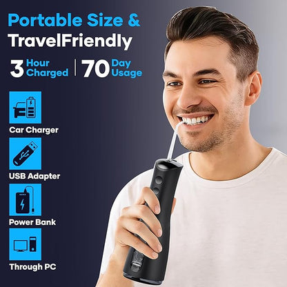 SOLIHY Cordless Water Flosser, Water Dental Flosser, Rechargeable Irrigation Cleaner,4 Modes Portable Water Flosser with 5 Nozzles, Water Flossers for Teeth, Dental Tools (Black)