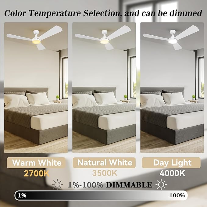 SMAAIR 56 Inch Smart Wifi Ceiling Fans with Dimmable LED Lights and Remote, Compatible with Alexa/Google Home/Siri/APP, Outdoor DC Fans with 10 Speeds, Timer/Schedule, White