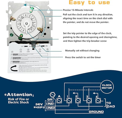 T104M Electromechanical Timer Switch Versatile Scheduling Manual Override,1-12 Cycles Per Day - Manual Override