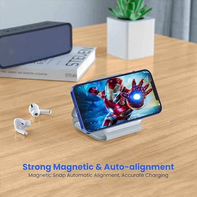 3-in-1 Foldable Magnetic Wireless Fast Charger – Travel Charging Pad Compatible with iPhone 12–16 Series, Samsung Galaxy Series, Huawei, Apple Watch, AirPods & Other Qi-Enabled Devices